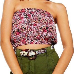 Top shop Strapless Floral Crop Top Cotton Size 6